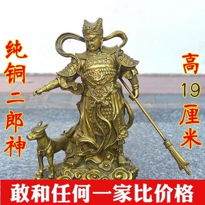 纯铜二郎神像哮天犬摆件铜杨戬铜像铜二郎真君神像二郎神站像