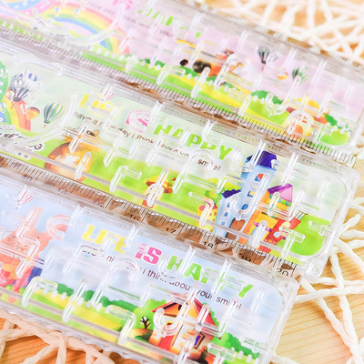 新品生迷宫尺 20ncm直w带放大镜弹珠尺塑料尺子多台功能文具儿童