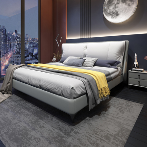 全友家居床现代简约真皮床主卧双人床轻奢皮艺床极简储物软包时尚