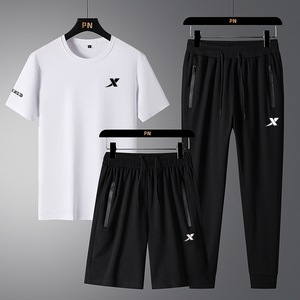 特步运动套装男2022夏季短袖短裤大码两件男士休闲健身跑步三件套