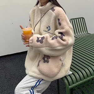golf联名匡威小花 羊羔毛外套加厚拉链