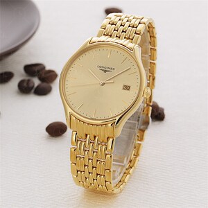 二手瑞士浪琴律雅系列机械男士手表 全金色钢带男表l4.759.2.12.