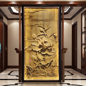 港浩龙手工木雕进门玄关屏风隔断背景挂画新中式荷花鸳鸯东阳木雕