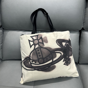 日本西太后土星印花纯棉帆布包大容量单肩手提托特包购物袋买菜包
