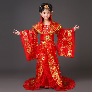 日本购儿童古装 仙女 唐装汉服w 女童拖尾宫廷 武则天皇后贵妃 服