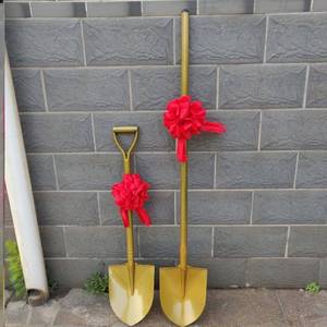 铁锹揪奠加厚红花钢锹封顶动土奠基金铲子挖掘金色铲金用锹装饰
