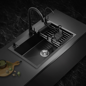 九牧王黑色纳米水槽单槽 家用手工洗菜盆厨房304不锈钢大号洗碗池