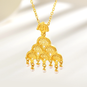 丁香儿黄金吊坠999足金镶嵌珍珠女式新款铃铛小挂坠纯金时尚单坠