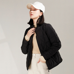 yifini/易菲棉服女2021新款小个子轻薄菱格短款棉衣冬季拉链外套