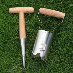 钻土挖坑神器不锈钢挖土器木柄打洞器移苗种花扦插工具育苗播籽器