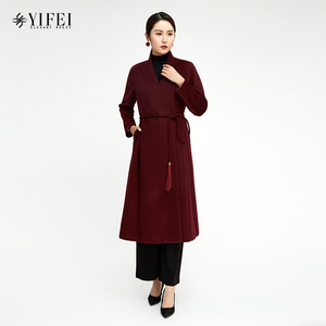 懿菲/月下酌影 时尚中式斜领羊毛大衣yf175d8130-8454