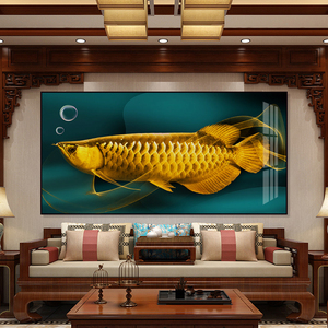 金龙鱼挂画招财餐厅装饰画新中式饭厅客厅画电视背景墙办公室壁画
