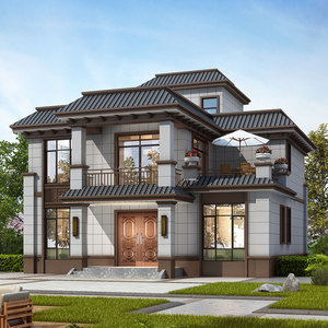 村小宅别墅设计图纸13x14中式二层带堂屋2106119农村自建房设计图