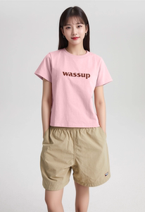 WASSUP女款短袖T恤新品简约百搭美式潮牌打底上衣纯棉国潮打底衫