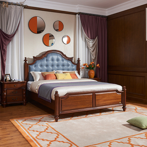 北卡罗美式全实木1.8米床网红小美风头层真牛皮软包靠背1.5米婚床