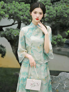 唐装女装中国风年轻款禅意茶服新中式改良版旗袍上衣时尚汉服套装