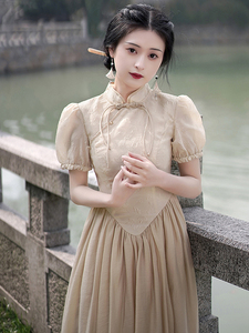 新中式高级感连衣裙夏季复古女装中国风改良旗袍长裙子民国小洋装