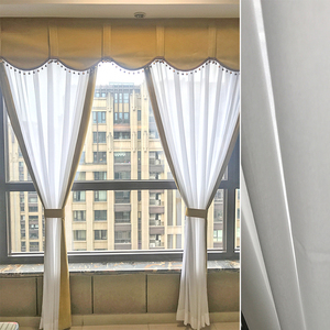 00简约田园风格小碎花提花花边拼接纯色窗帘卧室客厅带幔子配