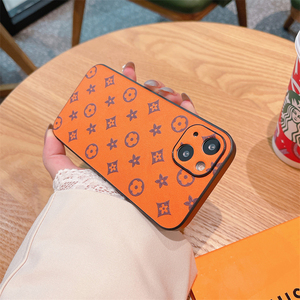 手机套11皮质xs max高级感xr大牌8plus高档橙色印花复古老花x男女lv