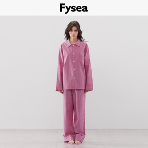 Fysea野莓色条纹纯棉高级感睡衣长袖长裤男女款时尚家居服可外穿