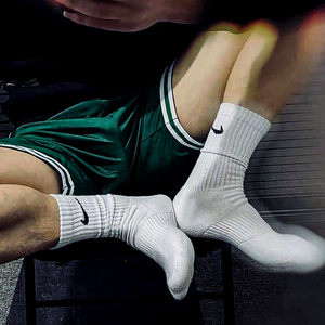 3双装 体育生袜子男加厚中筒毛巾底篮球袜防臭夏季透气纯棉长白袜