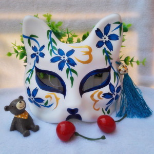 彼岸花开手面狐 绘具 半脸狐狸纸浆z 塑料 面具 狸cosplay动漫面