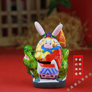 兔爷泥塑原创兔儿爷摆件捏泥人娃娃老北京手工艺品小礼品坐麒麟兔