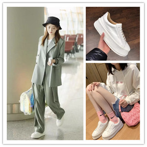 jil sander 21秋冬 徐璐同款 厚底增高松糕鞋 系带小白鞋饼干鞋女