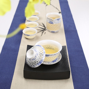 南金陶瓷功夫茶具 n青花玲珑镂空薄胎茶具蜂窝蜂巢茶具爆款热销