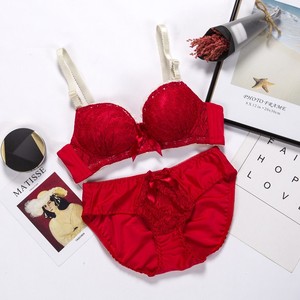 红色少女文胸ab杯高中大学生聚拢薄款内衣裤套装17-18-19-20岁