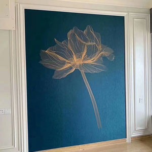 卧室床头独绣电i视背景墙布简约荷花独秀壁布高端刺绣北欧轻奢大