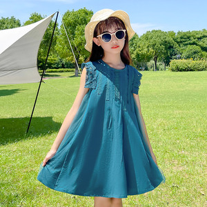 zara女童连衣裙夏季儿童裙子背心裙2022新款洋气网红纯棉无袖蕾丝