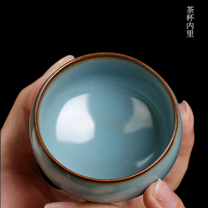 汝窑西园堂罗汉杯禅定杯湖蓝开片可养h功夫茶杯主人杯品茗单杯陶