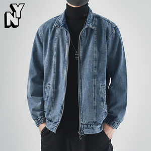 ny日系复古工装牛仔夹克男春秋季潮流宽松翻领外套潮牌休闲上衣服