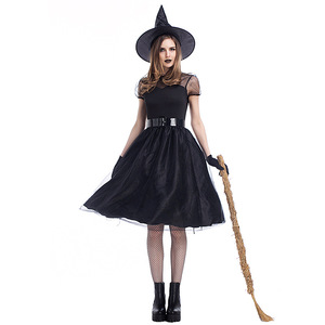 品色服饰万圣节新款黑纱女巫装巫婆服气质女巫黑夜幽灵游戏服现货