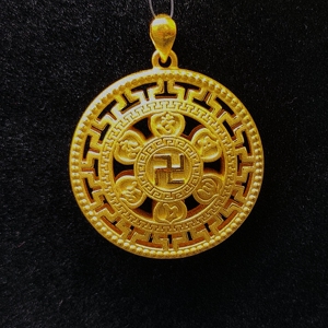 梦金园黄金罗盘吊坠男女款3d硬金 足金999镂空计价项链