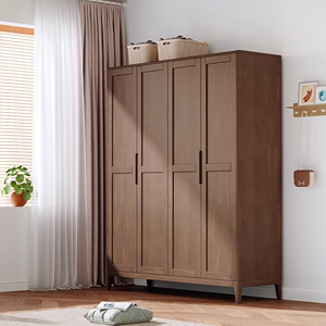 北欧实木衣柜日式组装收纳柜子家用衣橱卧室民宿家具两门推拉衣柜