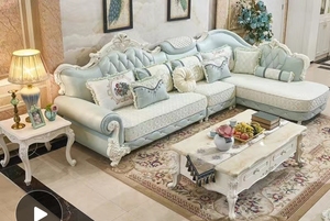 欧式沙发布艺组合新款客厅大小户型高档沙发转角实木雕花可拆洗