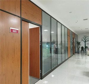 长沙办公室玻璃隔断墙双玻内置百叶电动感应透明玻璃门办公高隔断