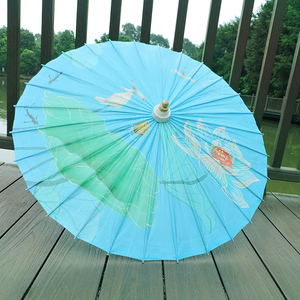 油纸伞白底水墨荷花舞蹈古风道具结婚装饰吊顶防雨纯手工diy材料