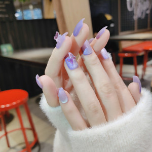 推荐浅紫猫眼晶石穿戴美甲网红立体蝴蝶装饰假指甲贴片少女