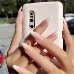 北极之光渐变穿戴美甲中长尖头气质假指甲贴片