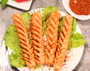 100g芮源开开烧烤肠街头铁板淀粉肠小吃黄金脆皮肠大煎烤肠1件