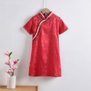 女童旗袍新款中国风唐装红色喜庆公主裙洋气夏款连衣裙儿童演出服