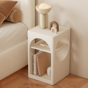 奶油色法式床头柜复古卧室床边柜侘寂ins风边柜小户型储物置物架