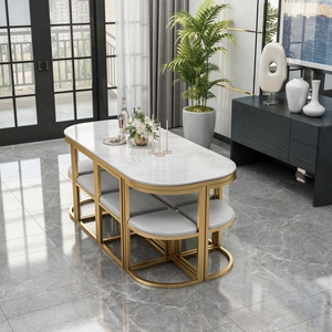 椭圆形餐桌椅组合北欧轻奢现代简约大理石餐台网红新款家用小户型