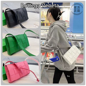 正品bv包cassette手拿绿色女包腋下枕头编织大格子单肩斜跨小方包