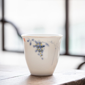 日式  羊脂玉白瓷复古家用白酒杯一口杯烈酒杯小酒盅手绘陶瓷茶杯