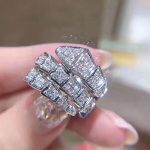 bvlgari宝格丽蛇骨戒指18k白金玫瑰金蛇形宽版镶钻满钻男女指环