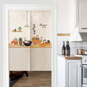 新中式厨房门帘后厨布艺遮挡帘挡油烟隔断帘定制挂帘半帘短帘定做